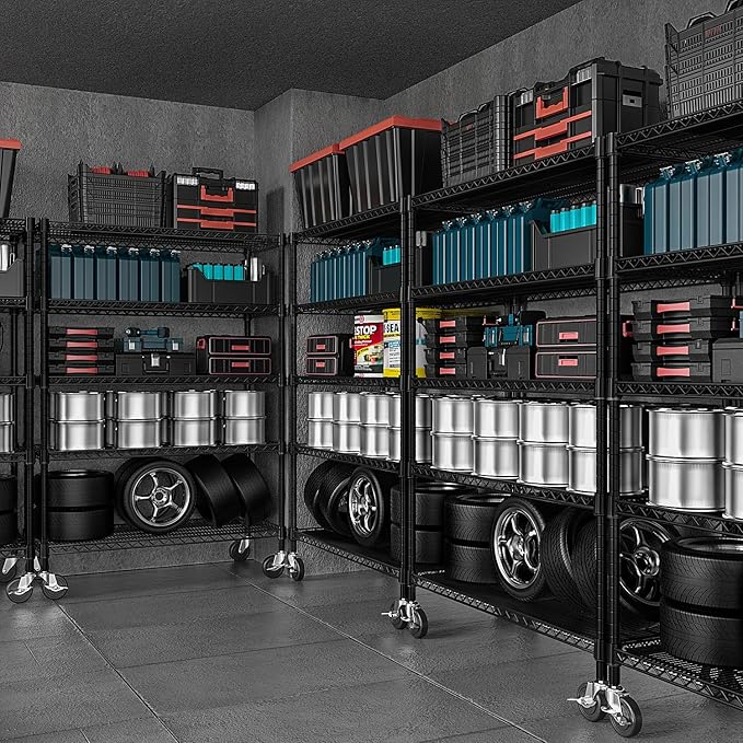 Garage Shelving 5 Tier Industrial Metal Shelving Units for Commercial, Basement, Pantry, Warehouse, School, Black Heavy Duty Easy Assembly 23.6" D x 53.2" W x 73.6" H-HomvellaHome