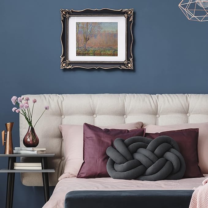 11x14 Vintage Picture Frame with Embossed Flower Design, Black Ornate Frame for 11x14 or 8x10 Pictures with White Mat, Home Decor (Black, 8x10)-HomvellaHome