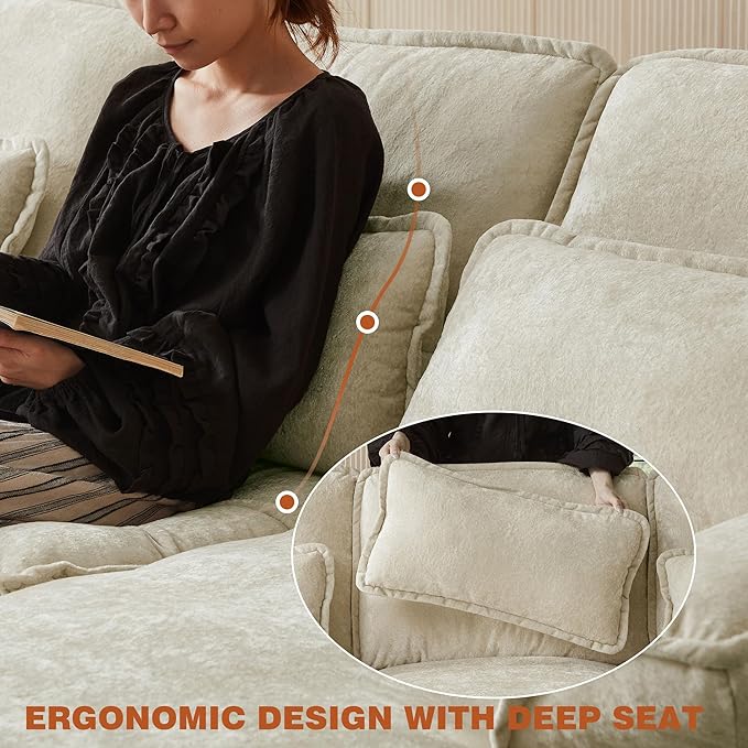 113" Oversized Cloud Couch, U Shape Sectional 4 Seat Sofa with Double Chaises, 2 Layer Cusions, Deep Seat Comfy Sofa, Upholstery Chenille Fabric for Living Room, Beige-HomvellaHome