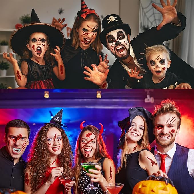 173PCS Halloween Bloody Footprints Floor Clings Plus Tattoos - Hallowmas Handprint Zombie Restroom Sign Decals Party Decorations-HomvellaHome