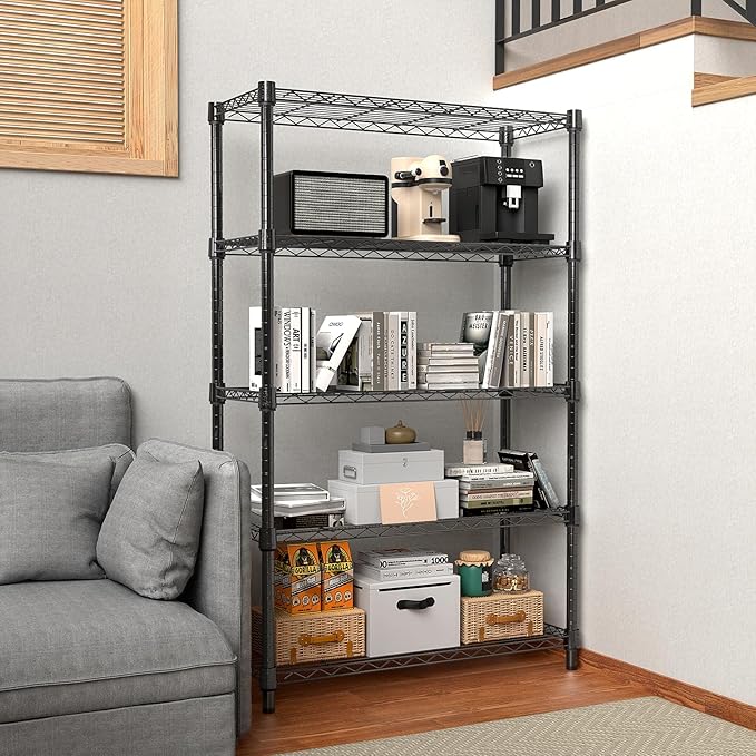 1250 lbs Storage Shelving Utility Shelving Unit 5-Tier Utility Shelving Unit Steel Organizer Wire Rack for Home,Kitchen,Office (13.7" D x 23.6" W x 62.4" H)-HomvellaHome