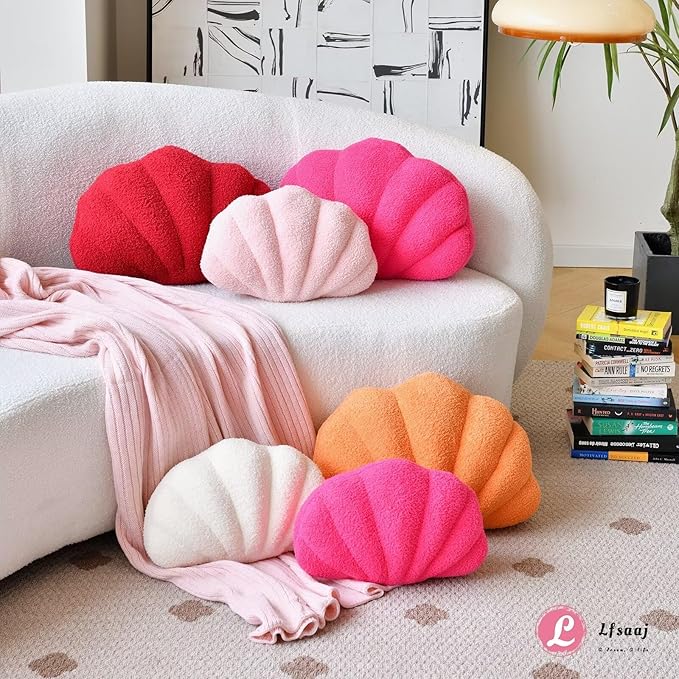 Red Seashell Throw Pillows, Shell Shaped Throw Pillows, 13 Inch Soft Home Decorative Pillow Plush Cushion for Bed Couch Living Sofa Room Decor Accent Throw Pillow-HomvellaHome