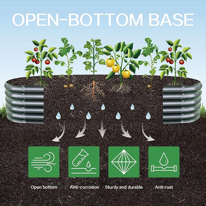 Gardmax Galvanized Raised Garden Bed, Lightweight Planter Boxes Outdoor with Easy Assembly, Large Garden Bed for Vegetables, Fruits, Flower Dark Grey 8FT-HomvellaHome