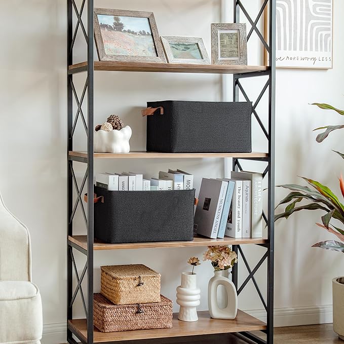 GRANNY SAYS Storage Baskets for Shelves, Closet Organizer Bins, Clothes Storage Bins with Metal Frame, Large Baskets for Organizing and Storage, Collapsible, Black, 2-Pack-HomvellaHome