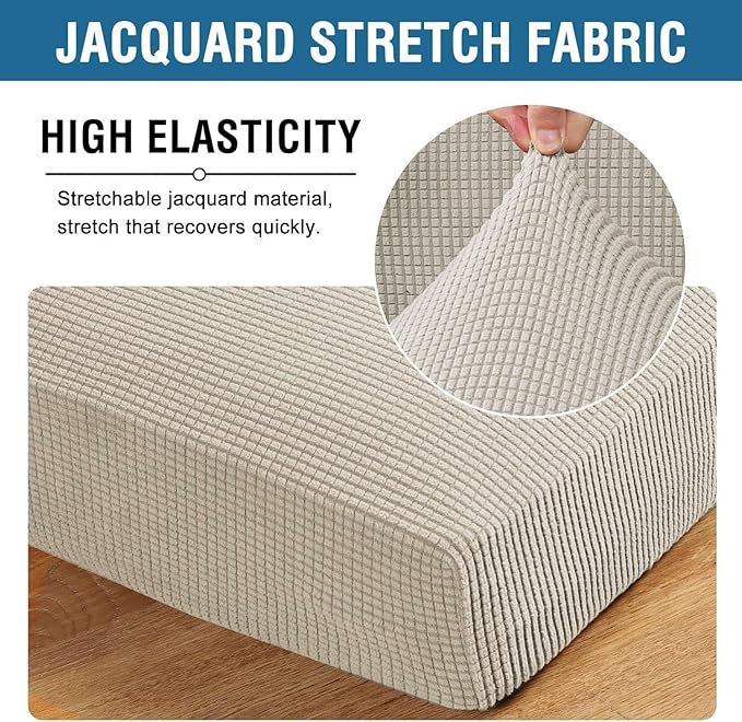 H.VERSAILTEX Super Stretch Individual Seat Cushion Covers Sofa Covers Couch Cushion Covers Slipcover Sets Thick Jacquard Textured Twill Fabric (2 Piece Medium Sofa Cushion Covers, Island Fossi)-HomvellaHome
