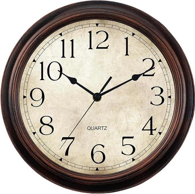 14 Inch Wall Clocks Battery Operated Silent Non-Ticking Analog Wall Clock Vintage Retro Rustic Style Decorative for Living Room Kitchen Home Office(Bronze)-HomvellaHome