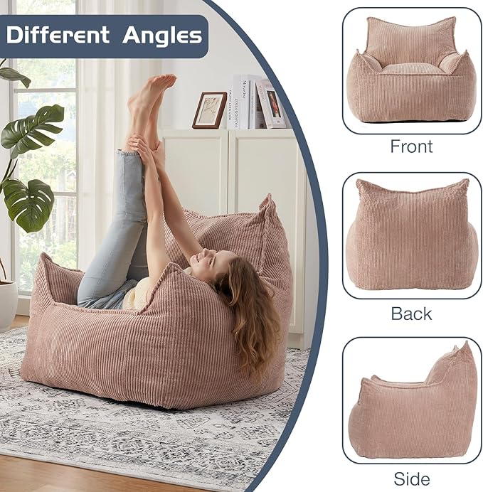Giant Bean Bag Chair Sofa for Adults Teens, Comfy Corduroy Large Bean Bag Chairs with Armrests for Bedroom Living Room, Adult BeanBag Lazy Sofa Couch Chairs with Filler Included-HomvellaHome