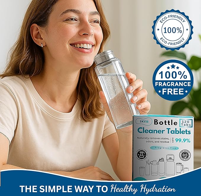 120-pcs Water Bottle Cleaner Tablets, Chlorine-free, Water Bottle cleaner, Tumbler washer and Glass bottle cleaner Removes stubborn stains and Freshens glass bottles and utensils-HomvellaHome