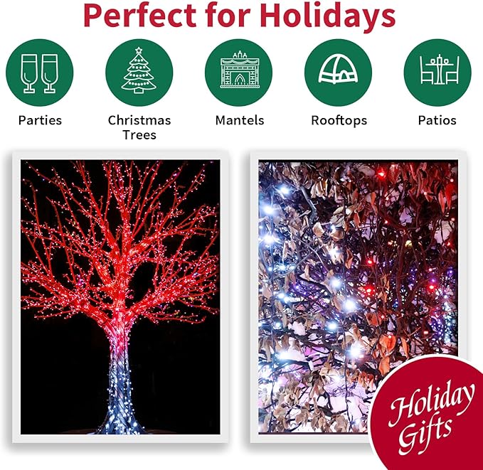 100 Count RED and White - String Lights - 21.6FT LED Christmas Lights, Mini led Lights for Indoor Outdoor Home Holiday Party Wedding Independence Day Decoration-HomvellaHome