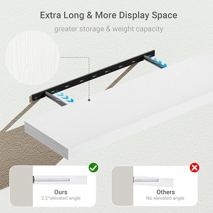 10 inches Deep Floating Shelves 36 inch Long, Wall Shelves Heavy Duty 70 lbs for Bedroom, Bathroom, Living Room, Kitchen, Office, Modern Shelf Home Decor with Invisible Bracket, White-HomvellaHome