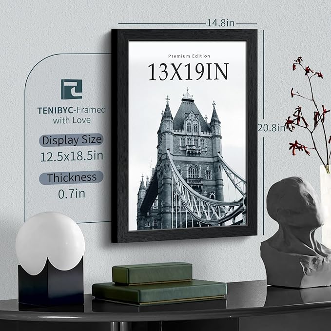 13x19 Picture Frame 3 pk, Textured Black Solid Wood Poster Frame, HD Tempered Glass, Wall Gallery Frame-HomvellaHome