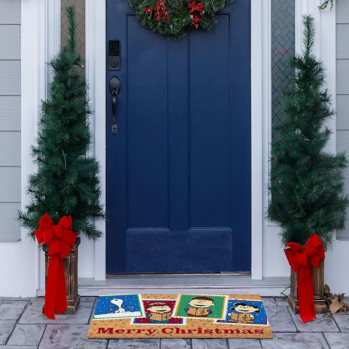 Gertmenian Peanuts Snoopy Coir Doormat - 2x3 Welcome Mat (2-Pack), Ideal for High Traffic Areas in Front Door, Garage, Entryway - Peace & Joy, 80023-HomvellaHome