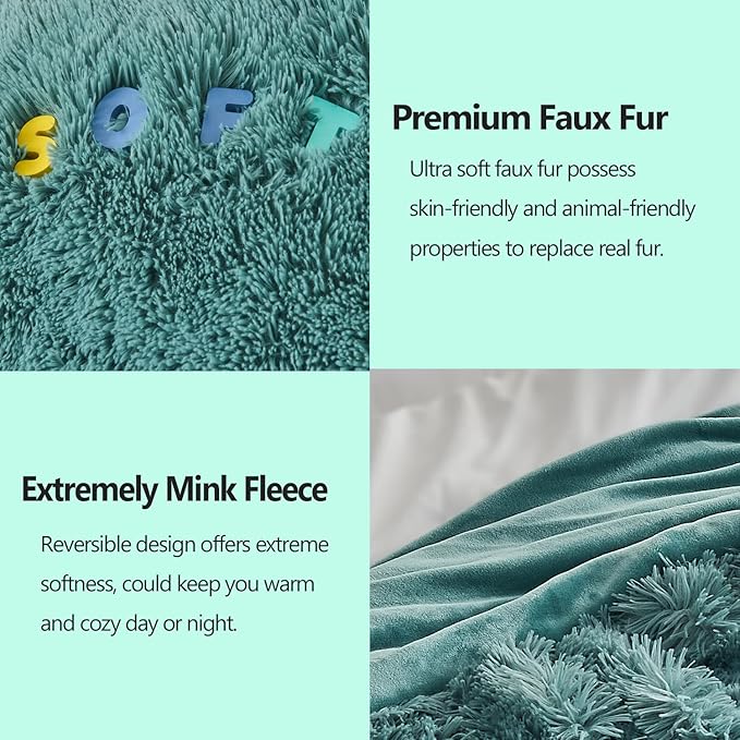 GONAAP Fuzzy Faux Fur Throw Blanket Light Teal Super Soft Cozy Plush Fuzzy Shaggy Blanket for Couch Sofa Bed (Light Teal, Throw(50"x60"))-HomvellaHome