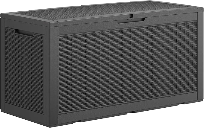 100 Gallon Deck Box Lockable Rattan Outdoor Storage Box waterproof Outdoor Container for Patio Furniture Cushions, Pillow-HomvellaHome