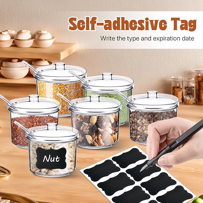 12 Pcs Acrylic Sugar Bowl with Lid and Spoon,7.1 Oz Clear Condiment Storage Pot,Sugar Jar Spices Container for Home Kitchen,Coffee Bar,Restaurant-HomvellaHome