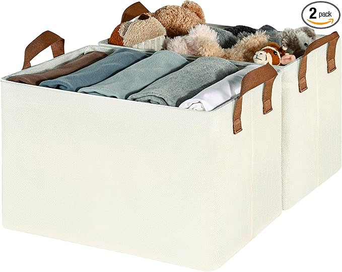 GRANNY SAYS Storage Baskets for Shelves, Closet Organizer Bins, Clothes Storage Bins with Metal Frame, Extra Large Baskets for Organizing and Storage, Collapsible, Ivory, 2-Pack-HomvellaHome