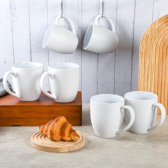 16oz Coffee Mugs Set of 6, Large Ceramic Modern Coffee Mugs With Handle For Tea,Latte,Cappuccino,Cocoa. Dishwasher.Microwave Safe (Matte White)-HomvellaHome