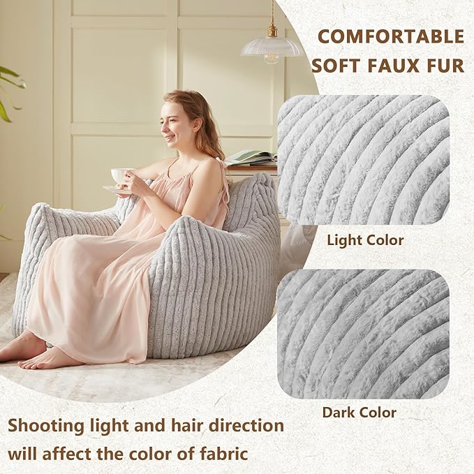 Giant Bean Bag Chairs for Adults Teens, Large Bean Bag Sofa Chairs with Filling Comfy Fuzzy BeanBag Chair with Armrests for Bedroom Living Room Reading-HomvellaHome