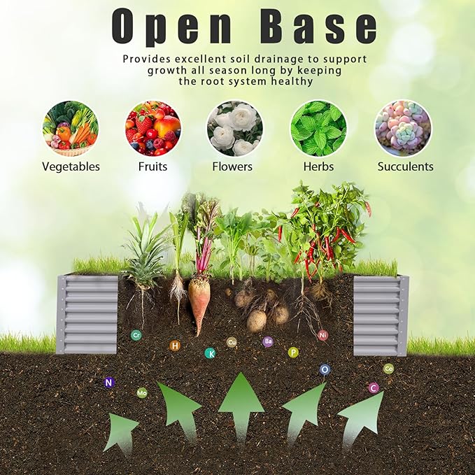 1 Pack 8x3x2FT Galvanized Raised Garden Bed Kit Retangular Metal Ground Planter Box Outdoor Bottomless Planter Raised Beds for Vegetables Flowers Herbs Fruits, Gray-HomvellaHome