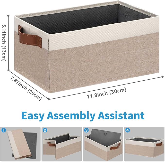 GhvyenntteS Small Fabric Storage Bins 6 Pack, 11.8" x 7.87" x 5.11" Storage Basket with Leather Handles, Closet Storage Bins for Shelves, Storage Baskets for Shelves, DVD Storage (Pink/White)-HomvellaHome