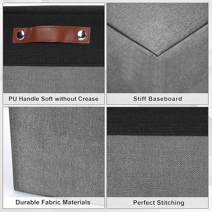 13x13 Cube Storage Bins, Collapsible Fabric Storage Box, 4 Pack Closet Baskets with Handles for Organizing, Shelf, Toys, Clothes, Home, Office, Nursery (Grey&Black)-HomvellaHome