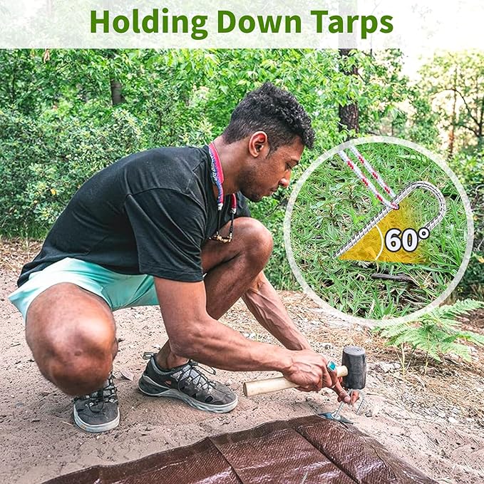 12 inch Fence Stakes Heavy Duty 50-Pack J Hook Rebar Ground Stakes Anchor Galvanized Tent Stakes for Outdoor Decorations Inflatables Metal Stakes for Wire Fencing-HomvellaHome