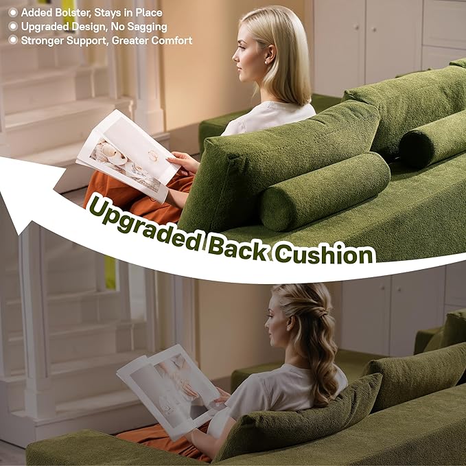 104" Cloud Sectional Couches for Living Room,L Shaped Boneless Couch in A Box,Sleeper Sofa with Comfy Chaise No Assembly Required,Green-HomvellaHome