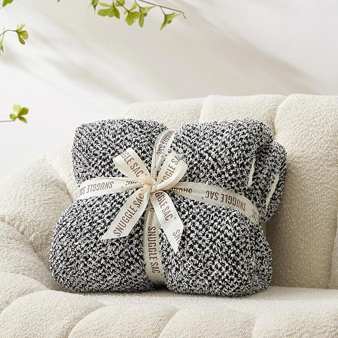 Snuggle Sac Queen Size Bedding Blanket Black, Super Soft Warm Cozy Bed Blankets Oversized Fuzzy Plush Blankets for Bed, Bedroom, Heather Black, 90x90 inches-HomvellaHome