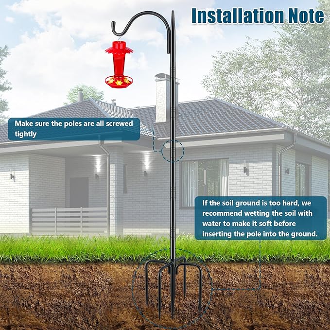 Gtongoko 63 Inch Shepherds Hooks for Outdoor with 5 Prongs Base, Adjustable Bird Feeder Pole Garden Hooks for Hanging Lanterns, Plants Baskets, Hummingbird Feeders, 1 Pack-HomvellaHome