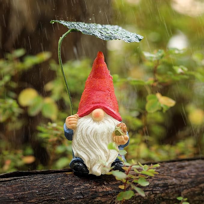Garden Gnome Statue Decoration with Leaf Umbrella, 6.5” Figurine Ornament for Indoor Outdoor Home Patio Yard Lawn, for Gnome Lovers & Garden Enthusiasts，Mom，Women-HomvellaHome
