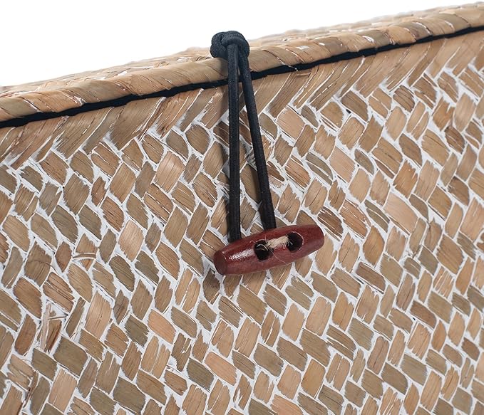 Wicker Basket with Lid, Seagrass Storage Basket, Woven Decorative Storage Baskets for Shelf Organizing, Whitewash-HomvellaHome