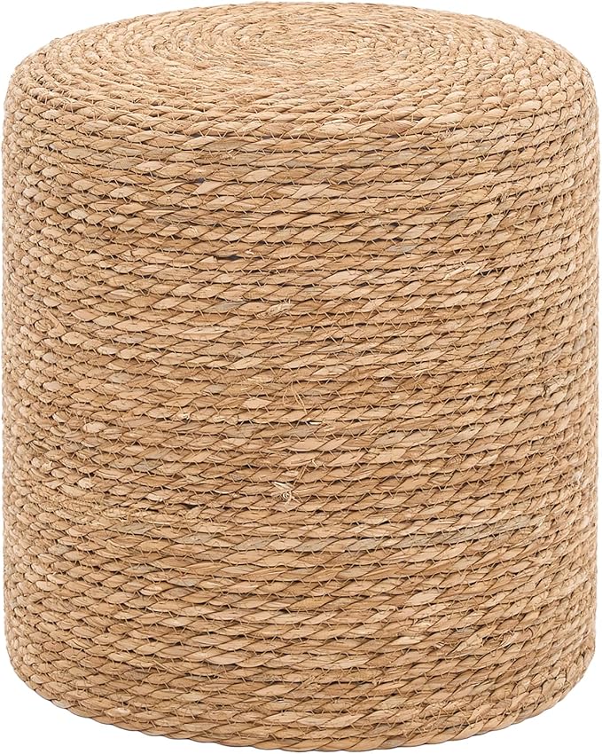 16'' Round Ottoman Natural Seagrass Braided Poof Hand Weaving Round Ottomans Boho Footrest Stool for Home Living Room Bedroom Patio(Natural)-HomvellaHome