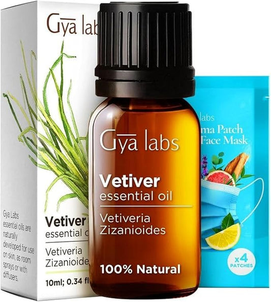 Gya Labs Vetiver Essential Oil Creates a Tranquil Atmosphere for Relaxation - 0.34 Fl Oz - 100% Pure Natural Vetiver Oil for Skin, Hair, Diffuser & Candle Making Scent-HomvellaHome