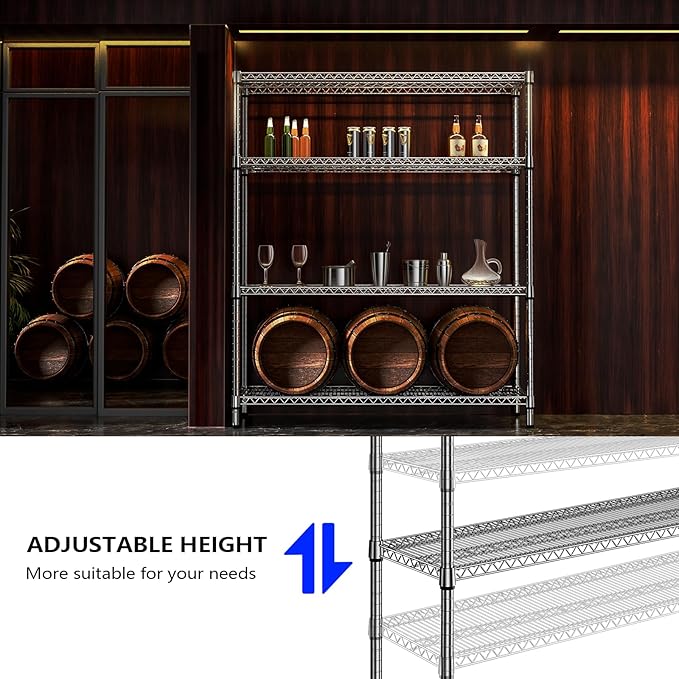 1760 LBs 4 Tier Storage Rack Metal Wire Shelving Unit, Storage Standing Shelf Organizer for Laundry Bathroom Kitchen Pantry Garage Utility Room, Chrome 17.7" D x 59.1" W x 70.4" H-HomvellaHome