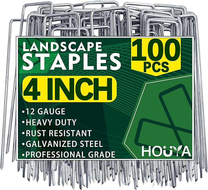 100 Pack Landscape Staples 4 Inch 12 Gauge Garden Stakes Galvanized Garden Staples Pins Anti-Rust Ground Stakes for Weed Barrier, Irrigation Tubing, Yard Lawn, Landscape Fabric-HomvellaHome