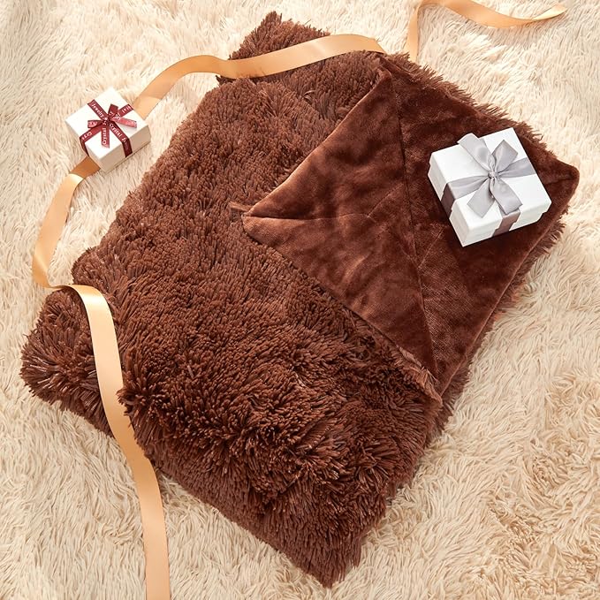 GONAAP Fuzzy Faux Fur Throw Blanket Coffee Super Soft Cozy Plush Fuzzy Shaggy Blanket for Couch Sofa Bed (Coffee, Throw(50"x60"))-HomvellaHome