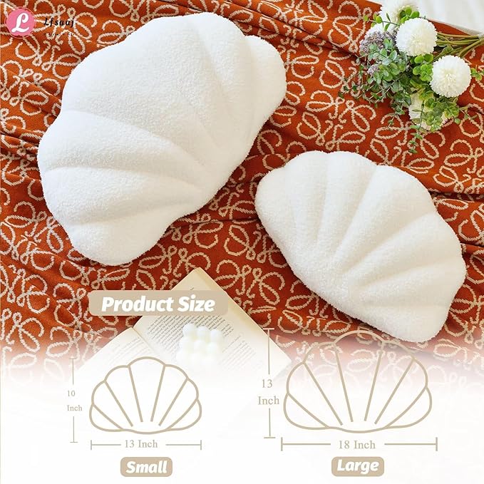 Ivory Seashell Throw Pillows, Shell Shaped Throw Pillows, 13 Inch Soft Home Decorative Pillow Plush Cushion for Bed Couch Living Sofa Room Decor Accent Throw Pillow-HomvellaHome