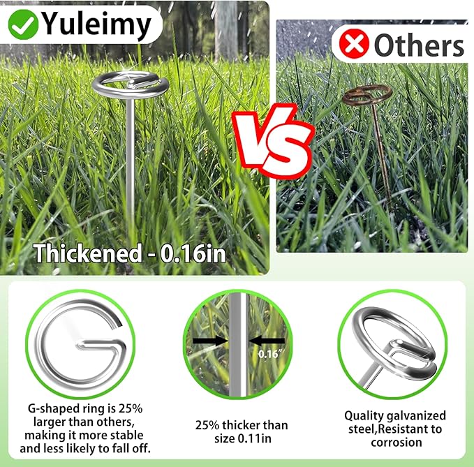 120 Pack Heavy Duty 8 Gauge Galvanized Landscape Fabric Pins, 6 Inch G-Shaped Round Top Weed Barrier Stakes for Garden, Erosion Control, Tent, Ground Cover (Silver)-HomvellaHome