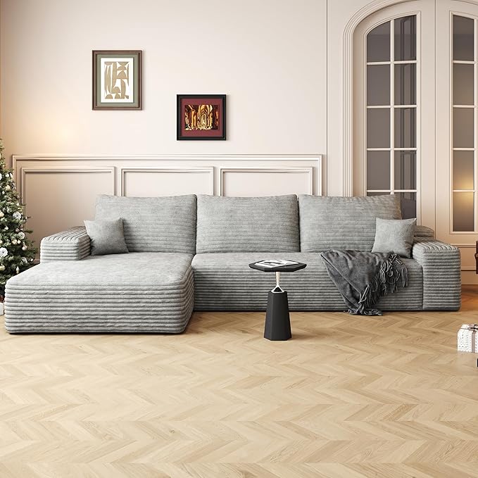 108" Sectional Couches for Living Room Modern Modular Sofa with L-Shape Couchs Upholstered Boneless Couch Deep Seat Sectional Couch with Chaise (Grey, Left Facing Chaise+2Seaters)-HomvellaHome