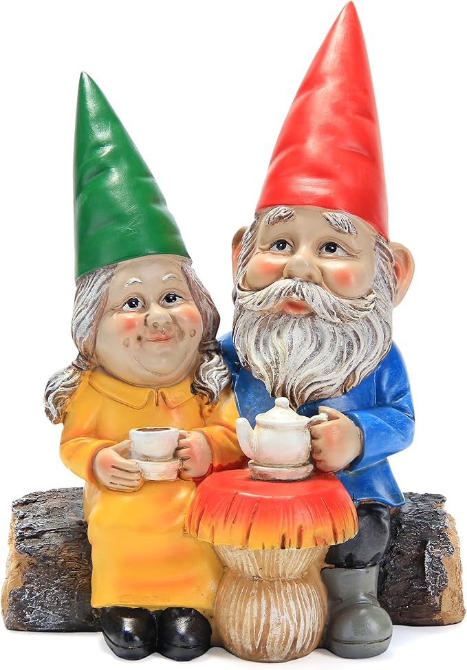 Garden Gnome Statue for Outdoor Decoration,Couple in Love Gnome Figurine for Patio Yard Lawn Outside Porch Decor,Garden Sculptures & Statues,Coffee Knome Romantic Forever Love-HomvellaHome
