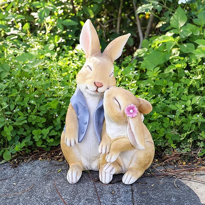 Garden Rabbit Statue Outdoor Decor Resin Funny Bunny Figurines for Outdoor Patio Lawn Yard Art Decoration Christmas Housewarming Gift-HomvellaHome