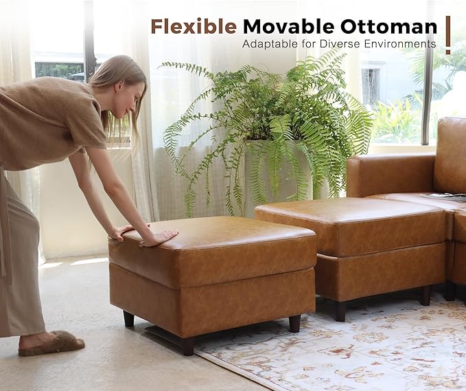 118.5" Faux Leather Modular Sectional Convertible Sofa, L Shaped Couch Set for Living Room, Large 8-Seater Comfy Cloud Couches with Movable Storage Ottoman DIY Combination - Brown-HomvellaHome