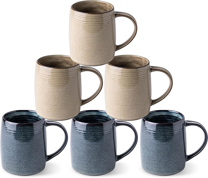 GBHOME Large Ceramic Coffee Mugs Set of 6, 18oz Handmade Stoneware Coffee Mugs Set for Latte/Cappuccino/Hot Cocoa, Dishwasher & Microwave Safe, Multi-Color-HomvellaHome
