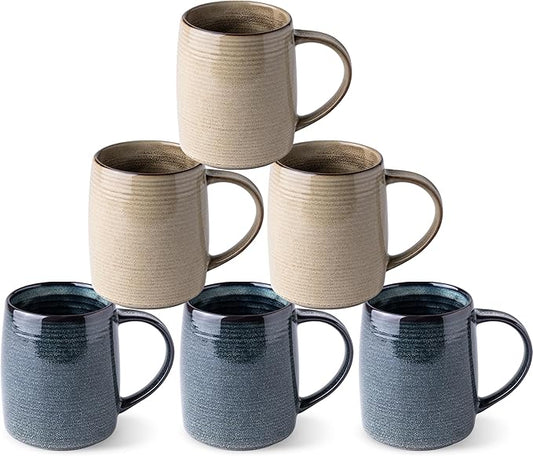 GBHOME Large Ceramic Coffee Mugs Set of 6, 18oz Handmade Stoneware Coffee Mugs Set for Latte/Cappuccino/Hot Cocoa, Dishwasher & Microwave Safe, Multi-Color-HomvellaHome