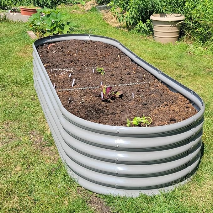 1 Pack 8x3x1.5FT Galvanized Raised Garden Bed Kit Oval Metal Ground Planter Box Outdoor Bottomless Planter Raised Beds for Vegetables Flowers Herbs Fruits, Gray-HomvellaHome