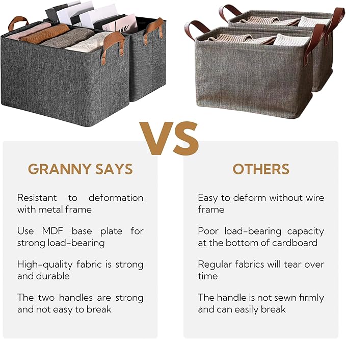 GRANNY SAYS Closet Storage Baskets, Collapsible Fabric Storage Bins with Metal Frame, Clothes Organizer Bins, Large Baskets for Shelves, Dark Gray, 4-Pack-HomvellaHome