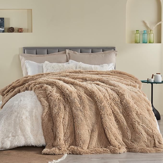 GONAAP Fuzzy Faux Fur Throw Blanket Brown Super Soft Cozy Plush Fuzzy Shaggy Blanket for Couch Sofa Bed (Brown, Throw(50"x60"))-HomvellaHome