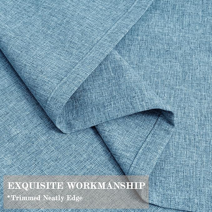 100% Blackout Linen Textured Drapes for Bedroom Pinch Pleated Curtains for Track System Portable Drapery for Sliding Glass Door/Storage/Space Room Divider, 70" Wx102 L, 1 PC, Blue-HomvellaHome