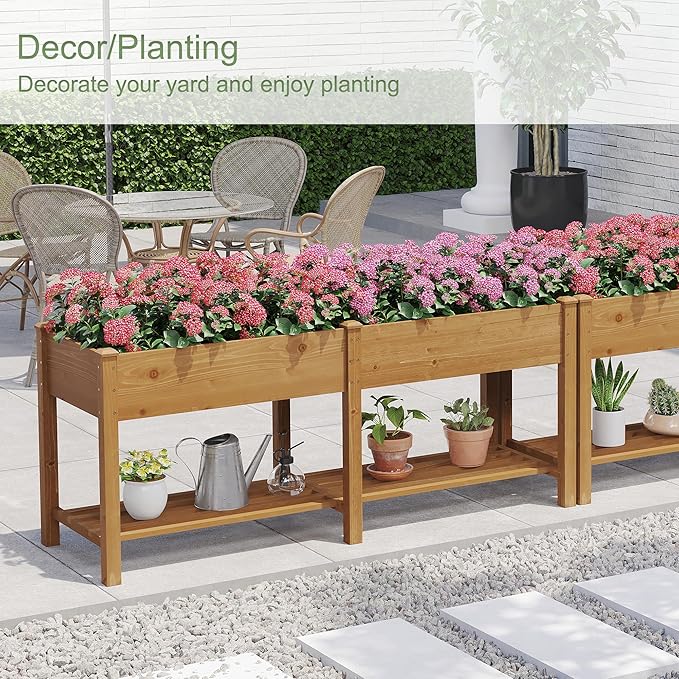 GHWIE Raised Garden Bed with Shelf,Elevated Wooden Planter Box with Legs,Garden Planter for Backyard, Patio, Balcony-HomvellaHome