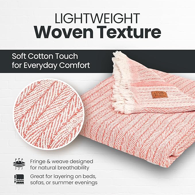 Gold Case Throw Blanket for Couch – 100% Recycled Turkish Cotton Blankets & Throws – Elegant Decorative Throw Blankets for Living Room Sofa – Woven Throws for Couch – Vintage Orange – 50x60-HomvellaHome